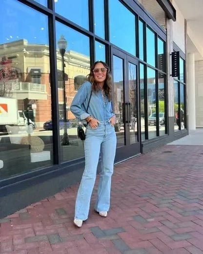Hoge Taille Flared Jeans Comfortabel Katoen Elasthaan