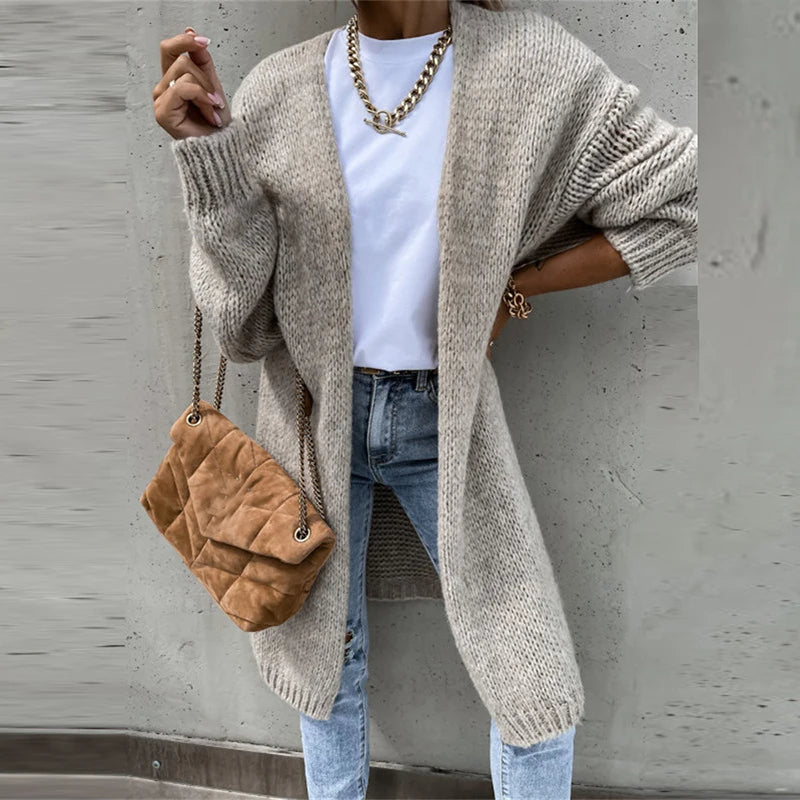 Elegante Kasjmier Damescardigan op Middellange Lengte – Voor Herfst en Winter