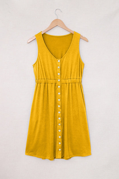 ZomerZin Mouwloze Knopen Mini Jurk