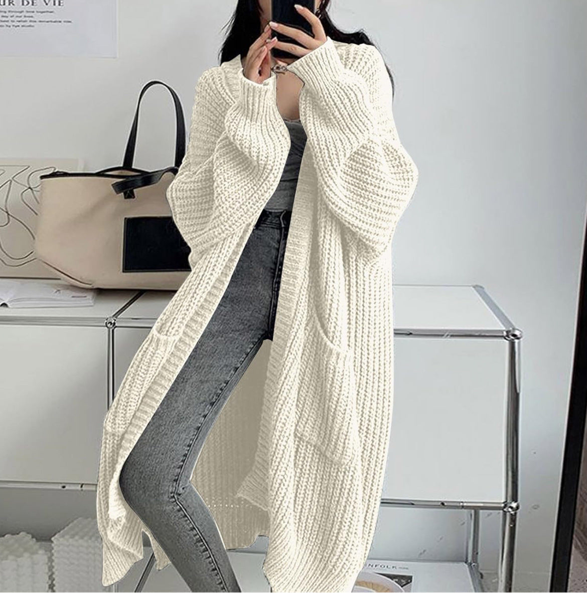 Dames Gebreide Vest Lange Stijlvolle Trendy Look