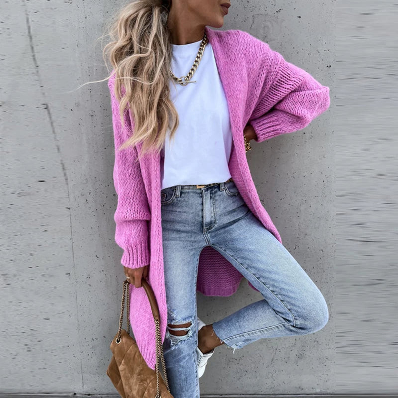 Elegante Kasjmier Damescardigan op Middellange Lengte – Voor Herfst en Winter