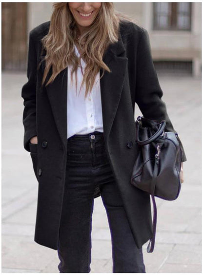 Dames Wollen Jas Warm Elegante Look met Zakken