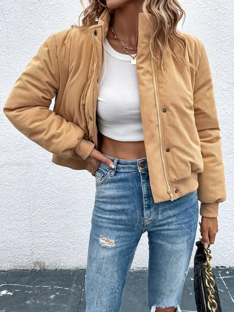 Corduroy Jas voor Vrouw met Rits en Knoopsluiting
