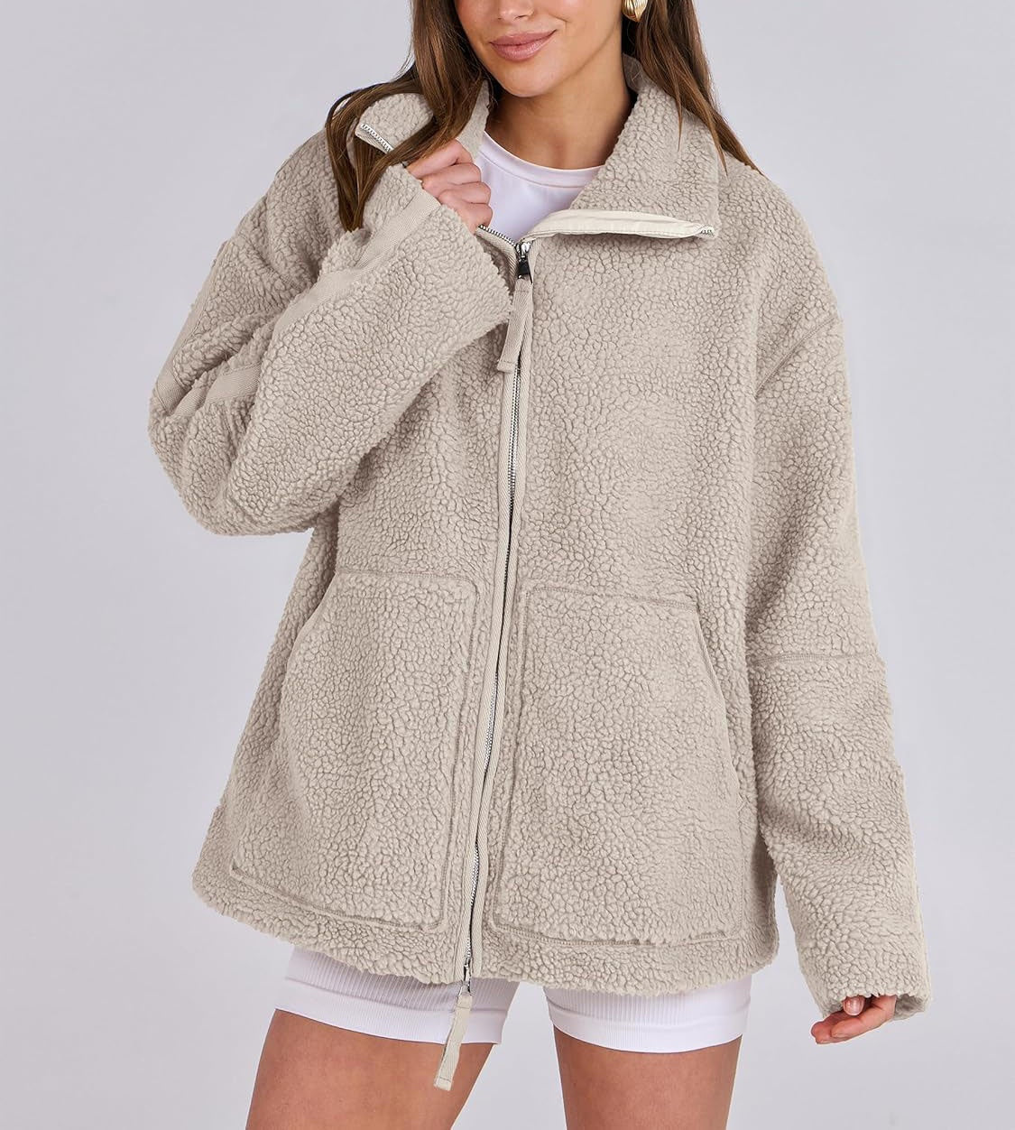 Dames Fleece Jas Oversized Warm en Zachte Winterjas