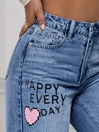 Dames Jeans met Grappige Hartjes en Kleurrijke Prints