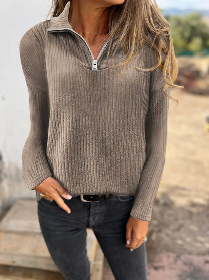 Dames Trui met Halve Rits en Ribbelstructuur Elegante Basislook