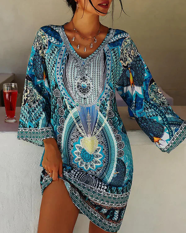 Boho Zomerjurk Vrouwelijke Losse Jurk Met Bloemenprint - Mode Vibes