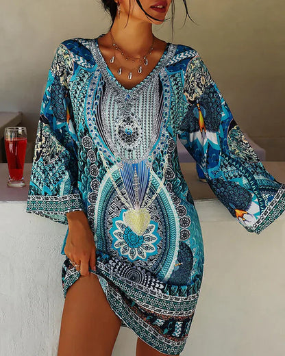 Boho Zomerjurk Vrouwelijke Losse Jurk Met Bloemenprint - Mode Vibes