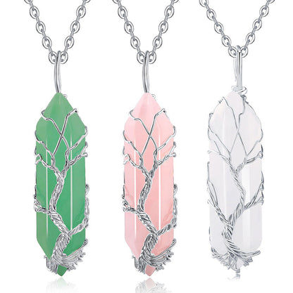 Edelsteen Halsketting Levensboom Kristal Zilver Kleur