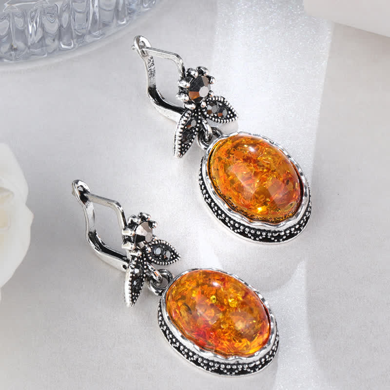 Retro Oorbellen Bloemen Amber Vintage Stijl