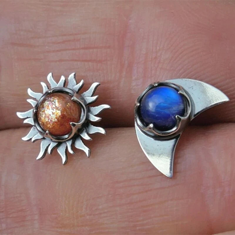 Zilveren Oorbellen Zon en Maan Modern Design