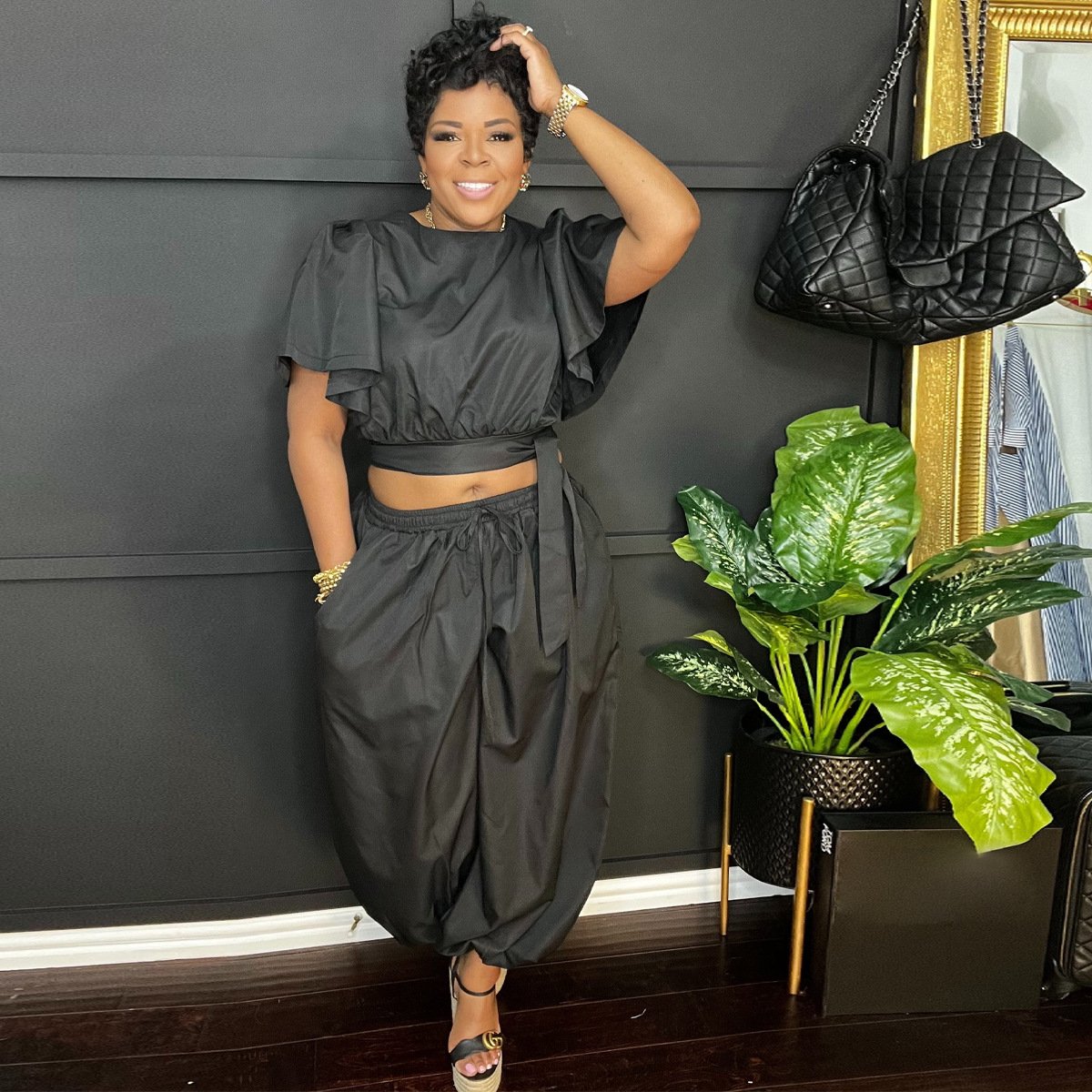Vrouwelijke Jogger Set met Peplum Details Mode
