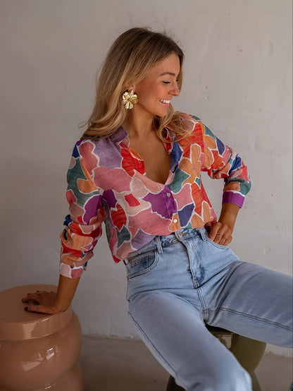 Dames Blouse Lichtgewicht Geometrische Print Regular Fit
