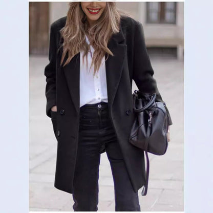 Dames Wollen Jas Warm Elegante Look met Zakken