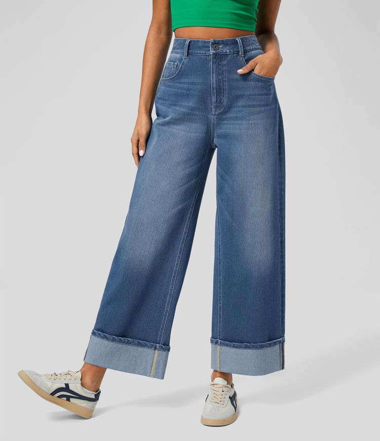 Dames Wide Leg Jeans Zwart Comfortabel
