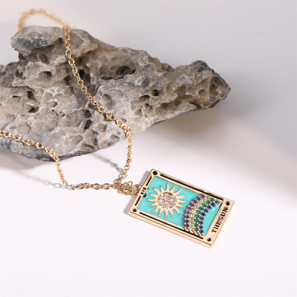 Gouden Tarot Oorhanger Druppel Ketting Zirkonia