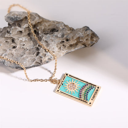 Gouden Tarot Oorhanger Druppel Ketting Zirkonia