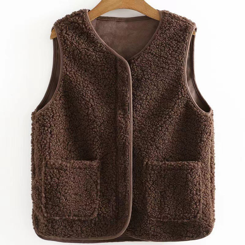 Dames Bodywarmer Plus Size Zachte Warme Teddyjas met Zakken
