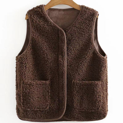 Dames Bodywarmer Plus Size Zachte Warme Teddyjas met Zakken
