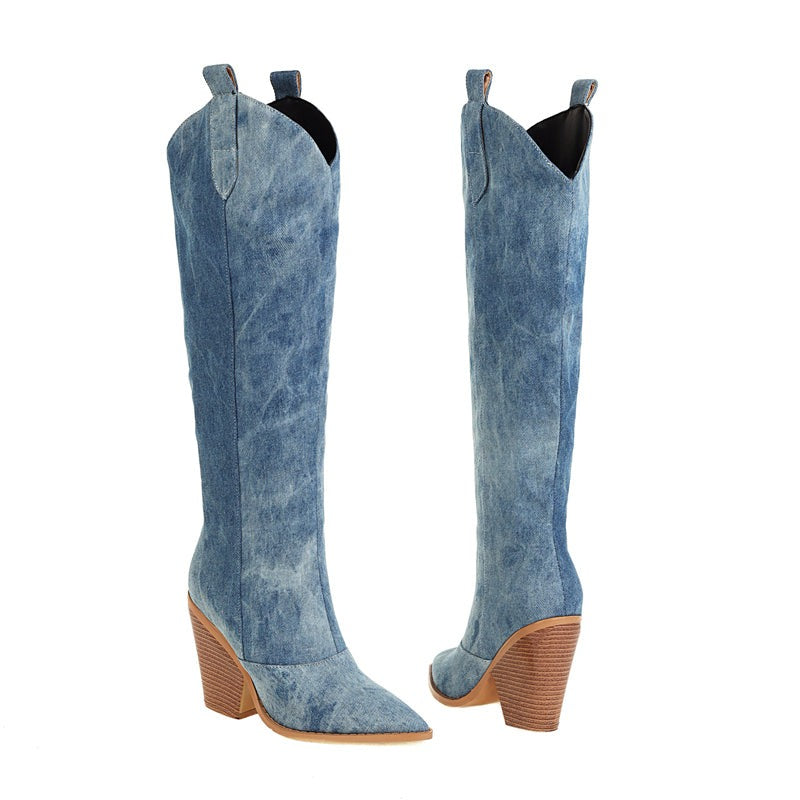 Blauwe Cowboylaarzen voor Vrouwen van Denim Leer