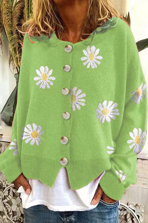 Dames Vest Gebreid Bloemenpatroon Roze