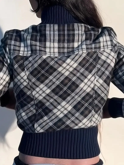 Geruite Cropped Jas voor Vrouw met Alexa Stijl - Mode Vibes