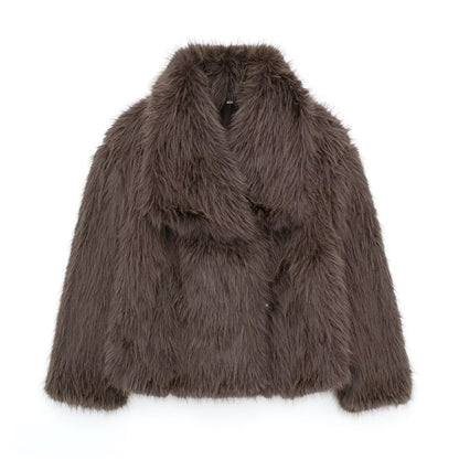 Dames Winterjas Pluche Kort Model met Kraag