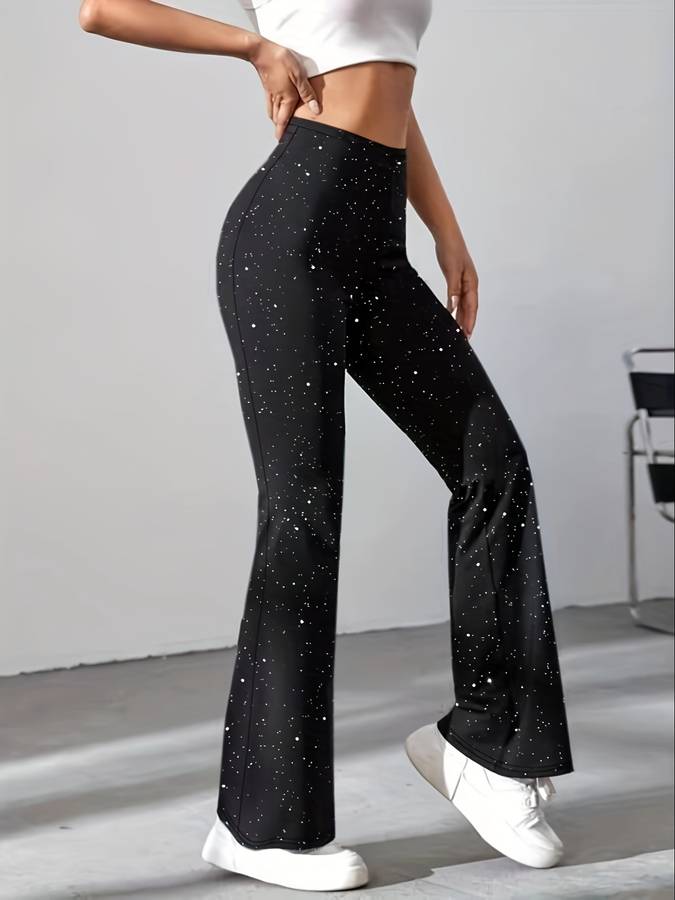 Glitter Broek Flared Comfortabele Fit voor Vrouw