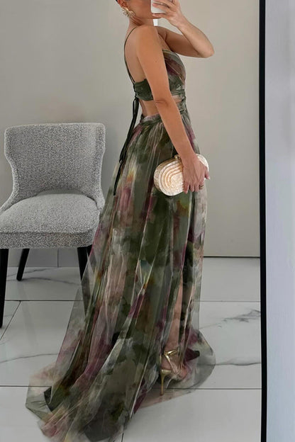 Zomerjurk Bloemenprint Maxi Jurk Diepe Halslijn Vrouwen
