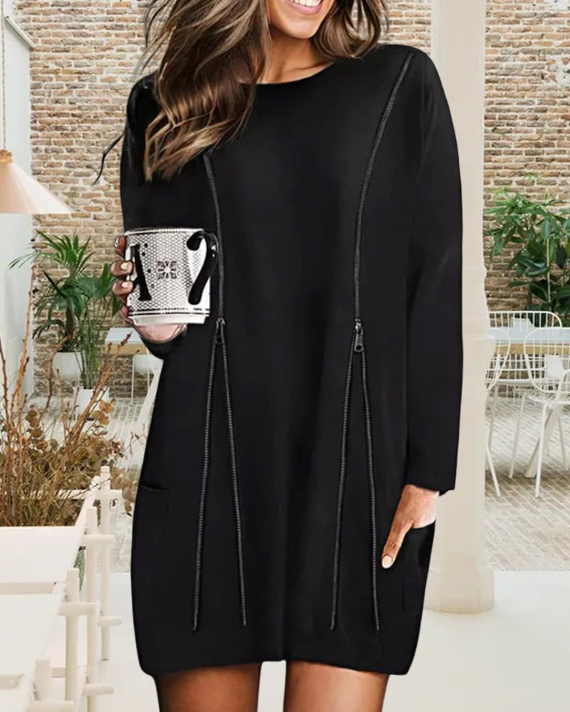 Effen Jurk met Rits voor Vrouw Zwart Elegante Stijl