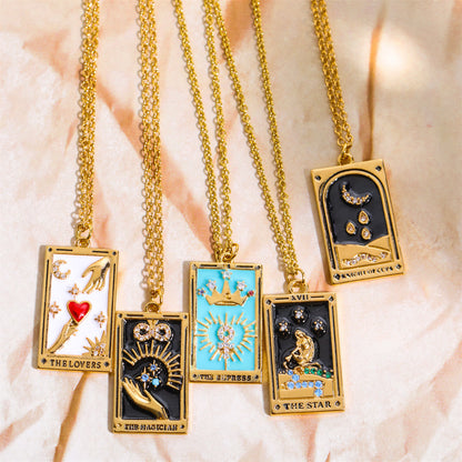Gouden Tarot Oorhanger Druppel Ketting Zirkonia