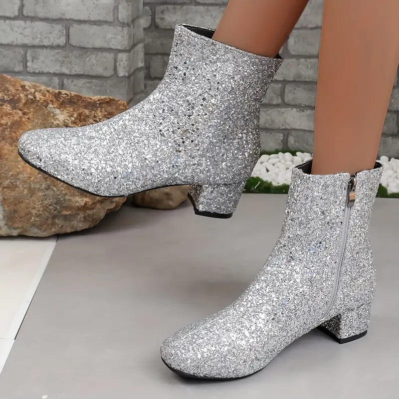Glitter Enkellaarsjes Blokhak Sneakers voor Vrouw