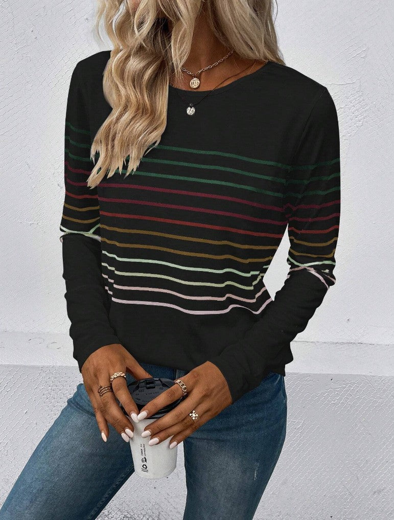 Dames T-shirt Lange Mouwen Streepjes Basic Stijlvol