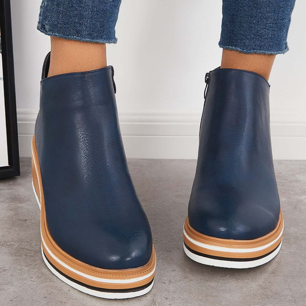 Elvora – Dames Enkelboots met Plateauzool en Rits
