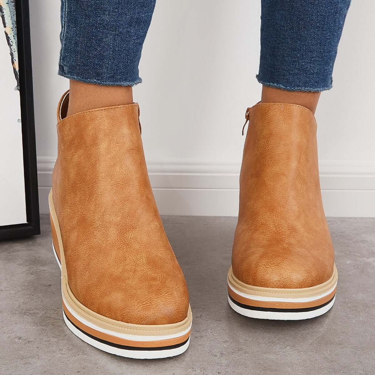 Elvora – Dames Enkelboots met Plateauzool en Rits
