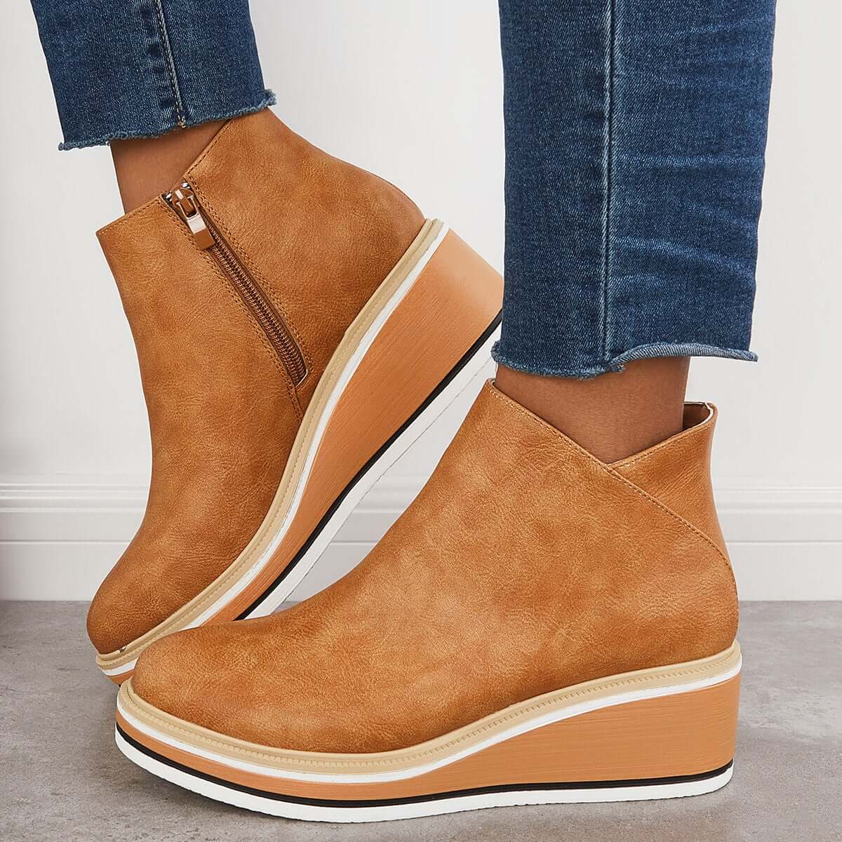 Elvora – Dames Enkelboots met Plateauzool en Rits