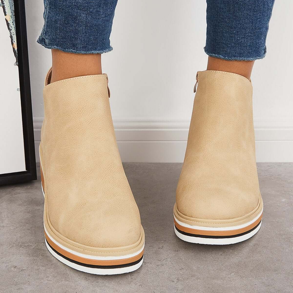 Elvora – Dames Enkelboots met Plateauzool en Rits