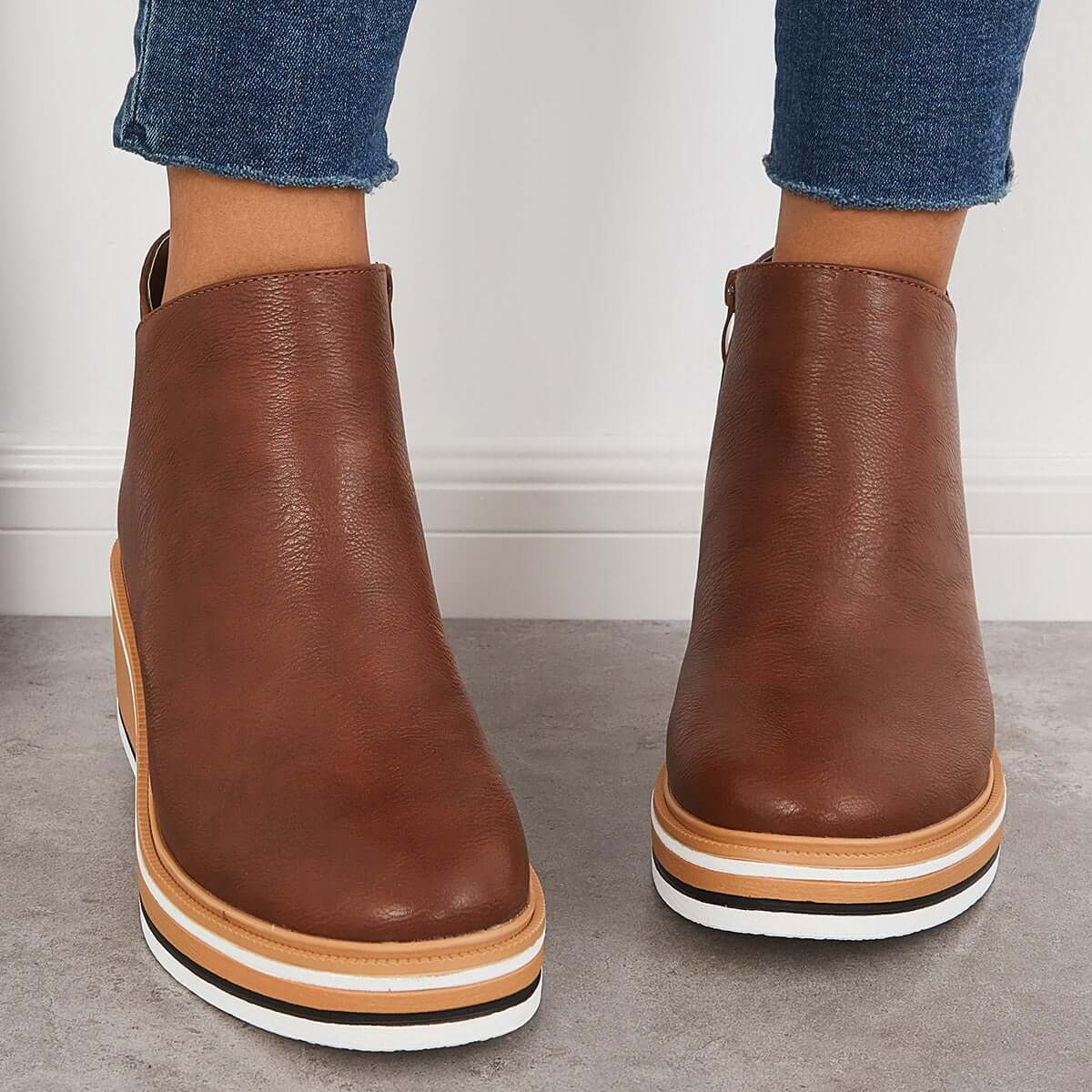Elvora – Dames Enkelboots met Plateauzool en Rits