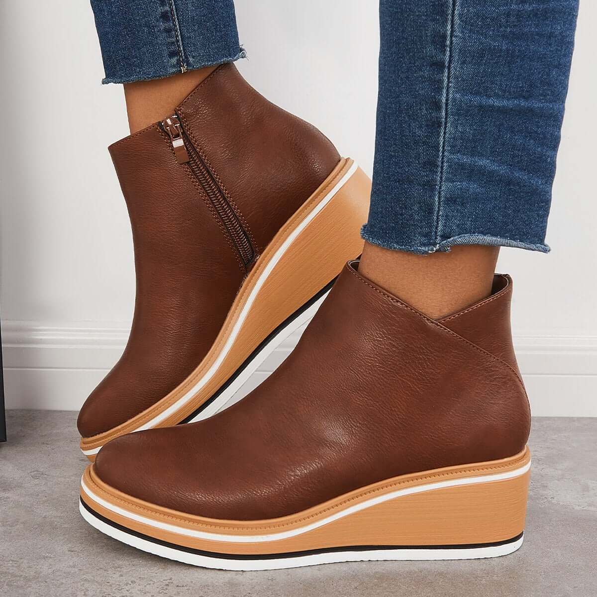 Elvora – Dames Enkelboots met Plateauzool en Rits