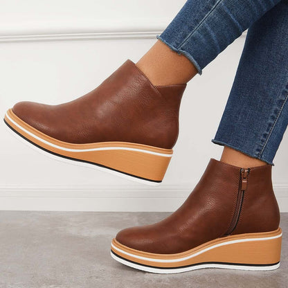 Elvora – Dames Enkelboots met Plateauzool en Rits