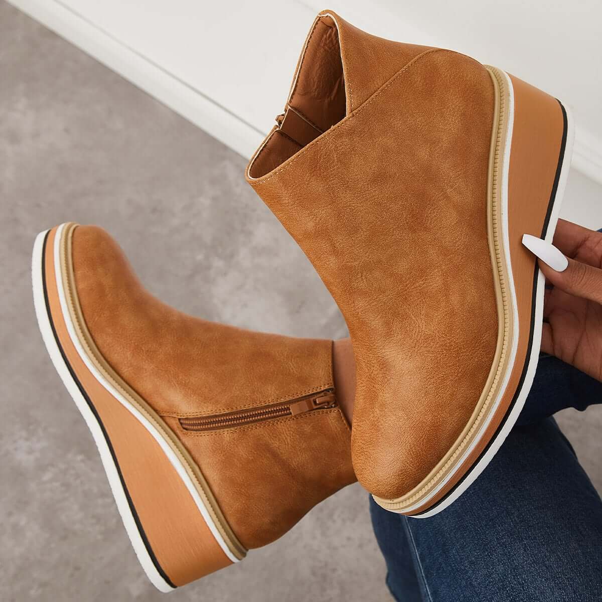 Elvora – Dames Enkelboots met Plateauzool en Rits