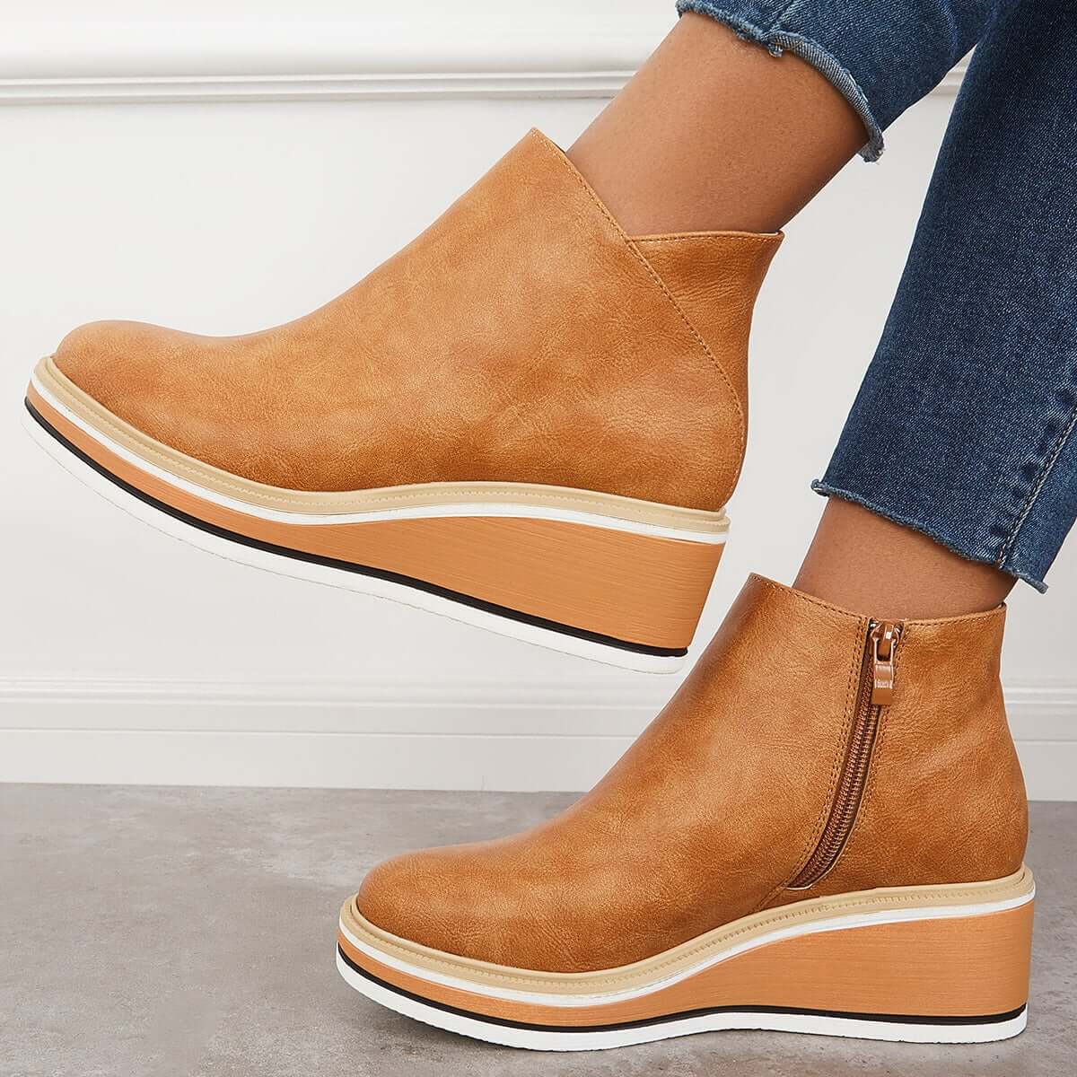 Elvora – Dames Enkelboots met Plateauzool en Rits