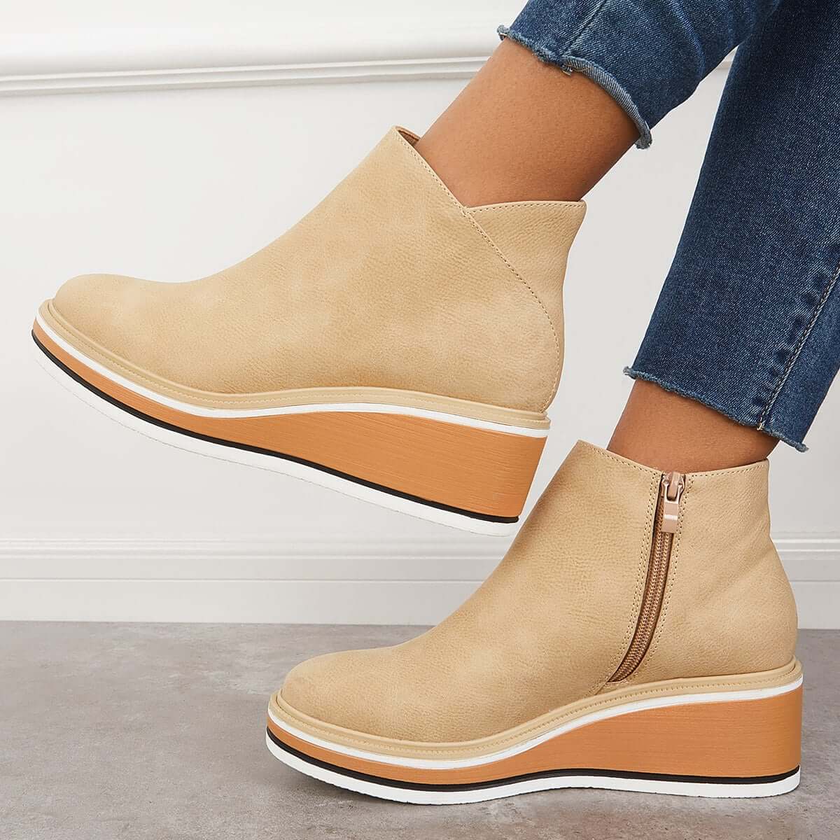 Elvora – Dames Enkelboots met Plateauzool en Rits