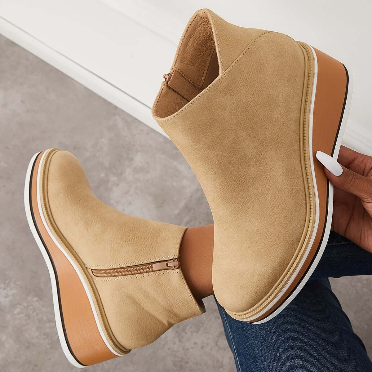 Elvora – Dames Enkelboots met Plateauzool en Rits