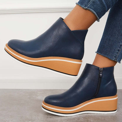 Elvora – Dames Enkelboots met Plateauzool en Rits