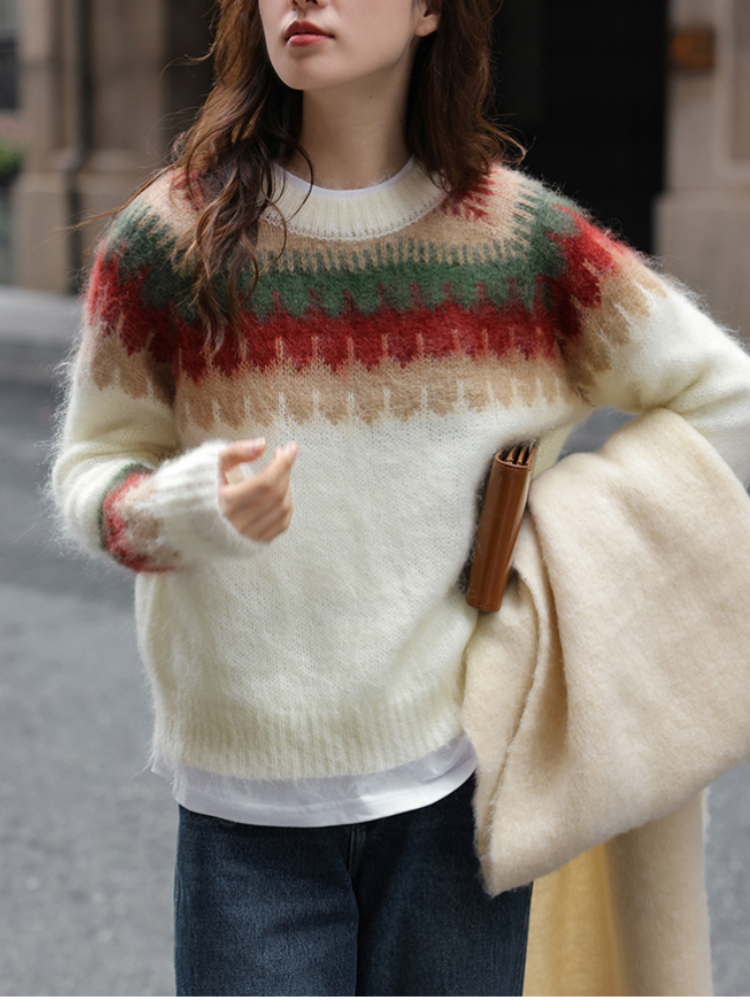 Gebreide Trui Retro Design voor Vrouw - Mode Vibes