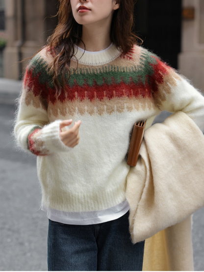 Gebreide Trui Retro Design voor Vrouw - Mode Vibes