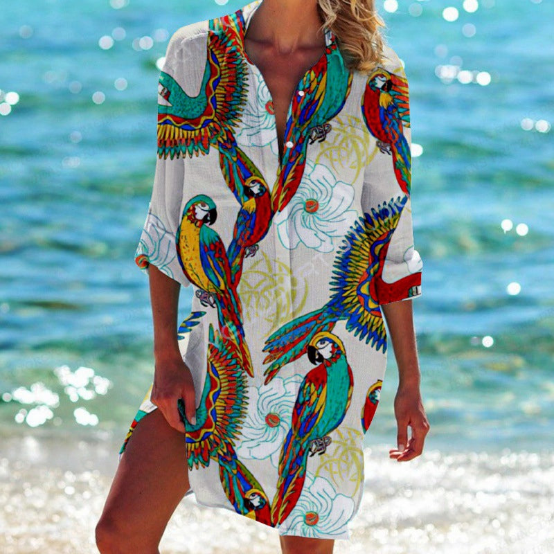 Vrouwelijke Overhemdjurk Tropische Print Zomerjurk - Mode Vibes