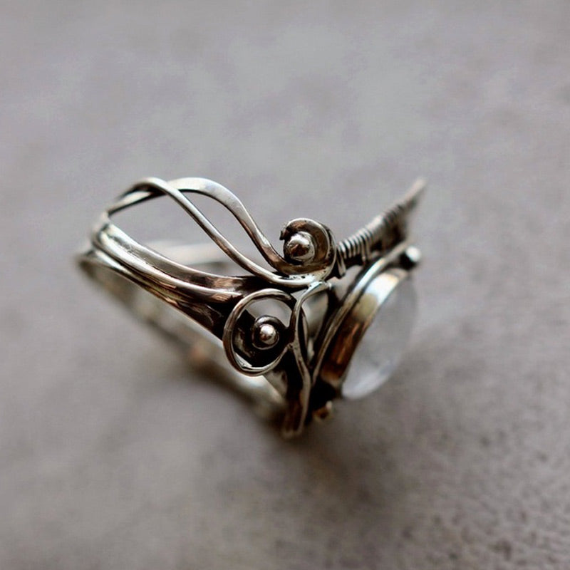 Maansteen Ring Vintage Stijl Zilverkleurig Clara