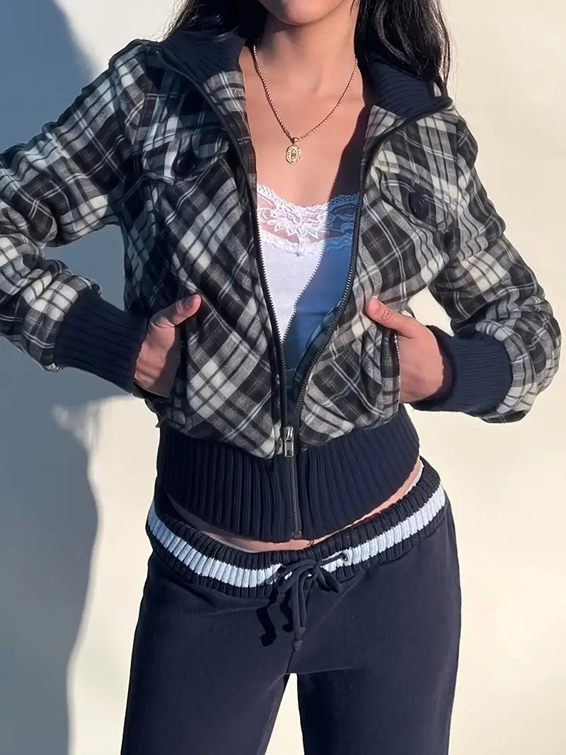 Geruite Cropped Jas voor Vrouw met Alexa Stijl